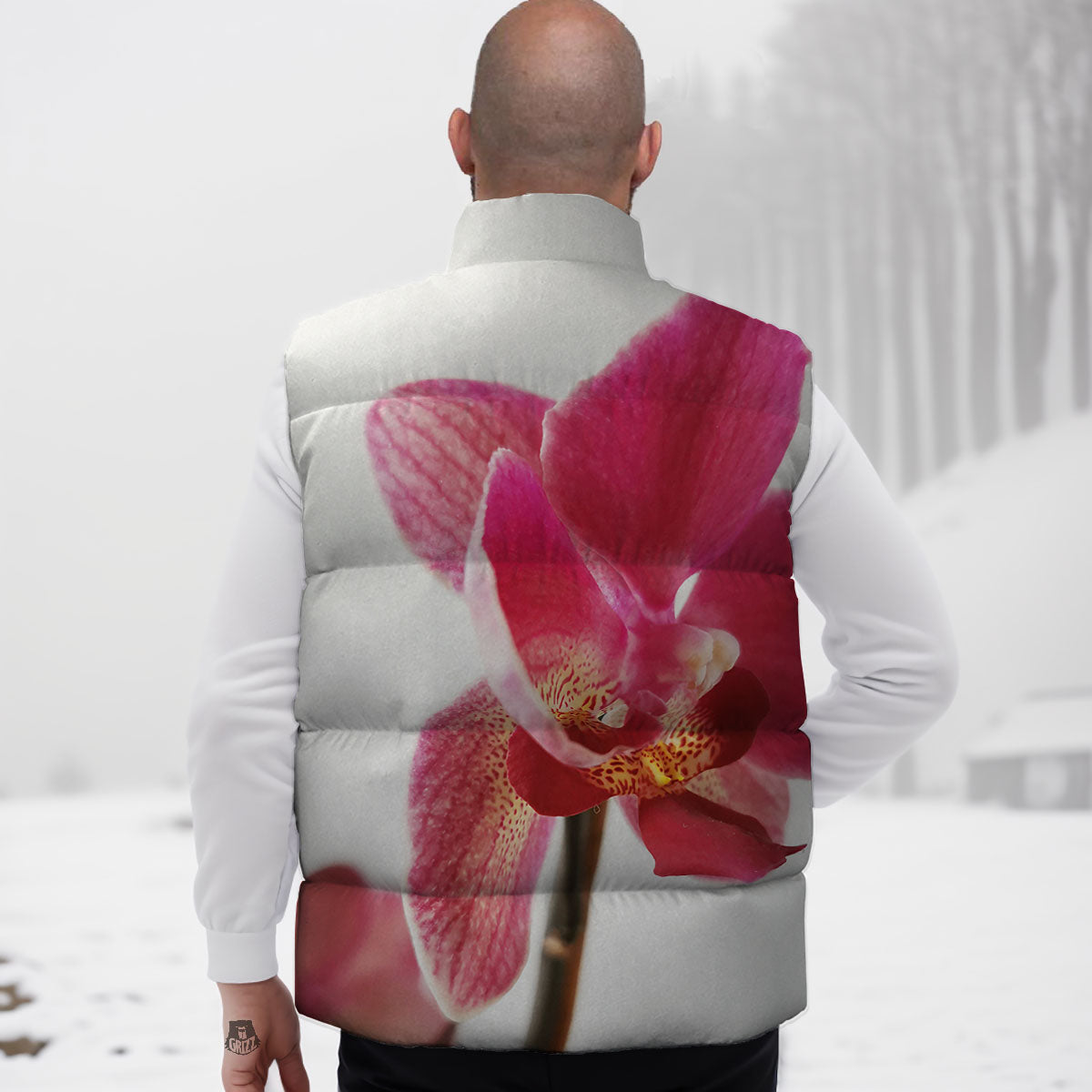 Orchid Flower Pink Print Down Vest-grizzshop