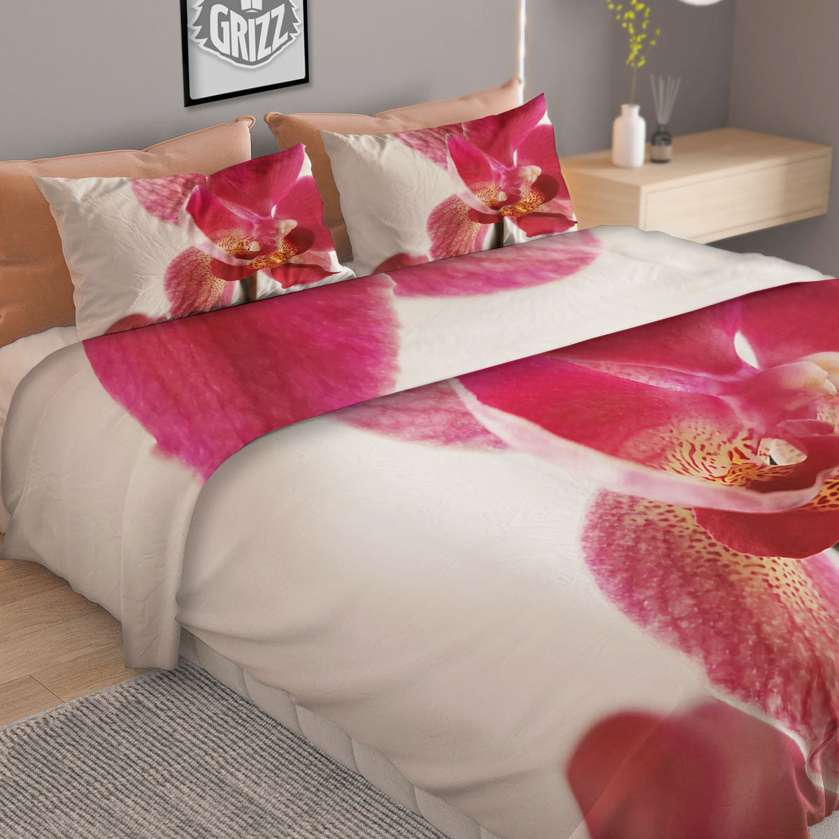 Orchid Flower Pink Print Duvet Cover Bedding Set-grizzshop