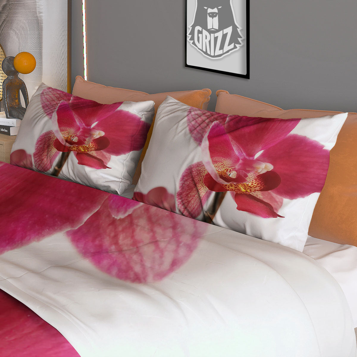 Orchid Flower Pink Print Duvet Cover Bedding Set-grizzshop
