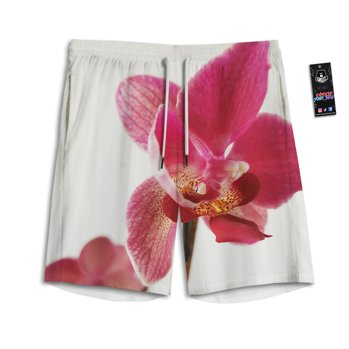 Orchid Flower Pink Print Men's Athletic Shorts-grizzshop
