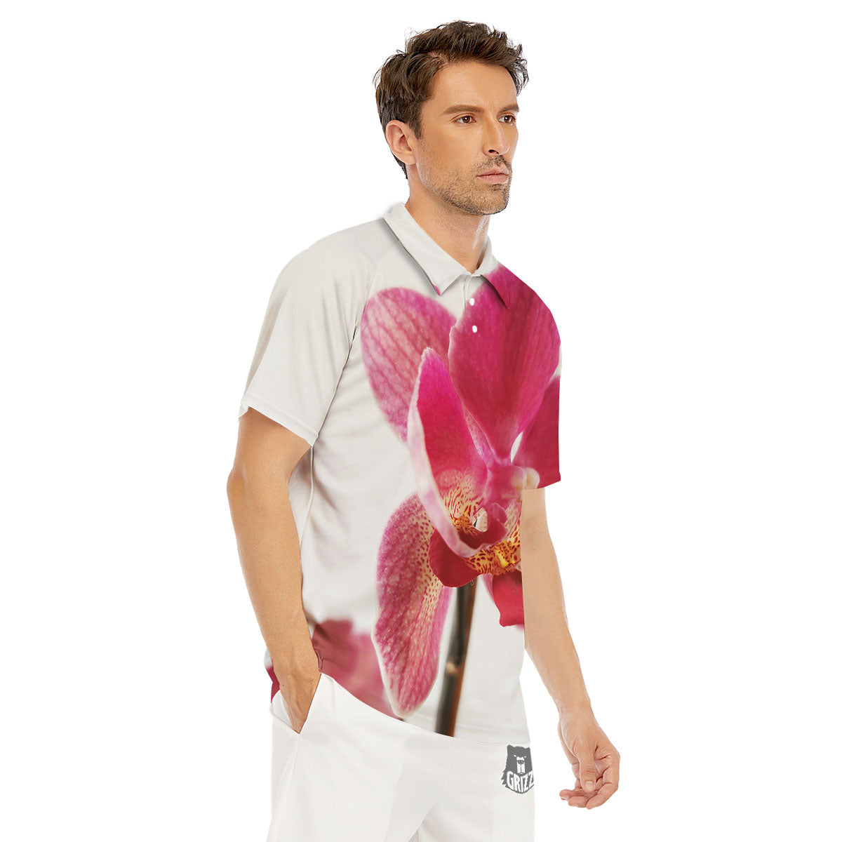 Orchid Flower Pink Print Men's Golf Shirts-grizzshop
