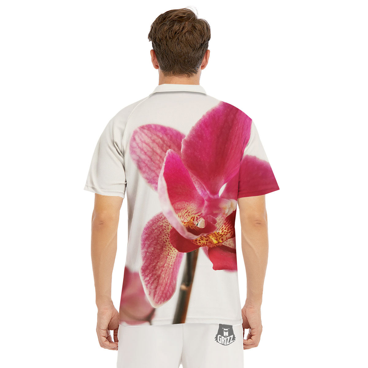 Orchid Flower Pink Print Men's Golf Shirts-grizzshop