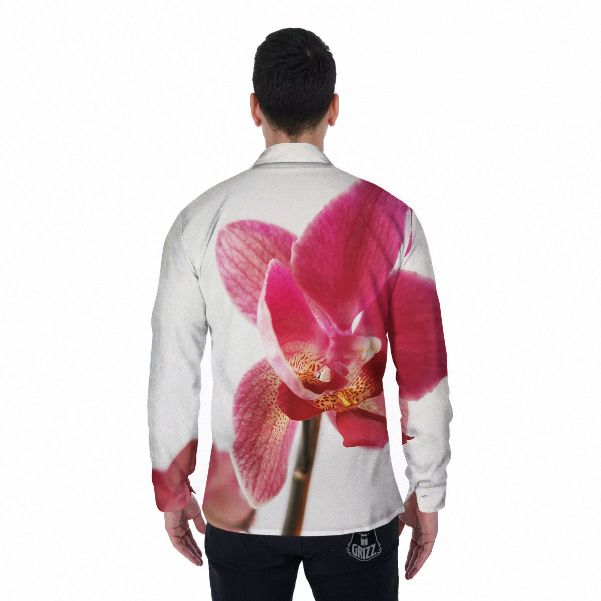 Orchid Flower Pink Print Men's Long Sleeve Shirts-grizzshop