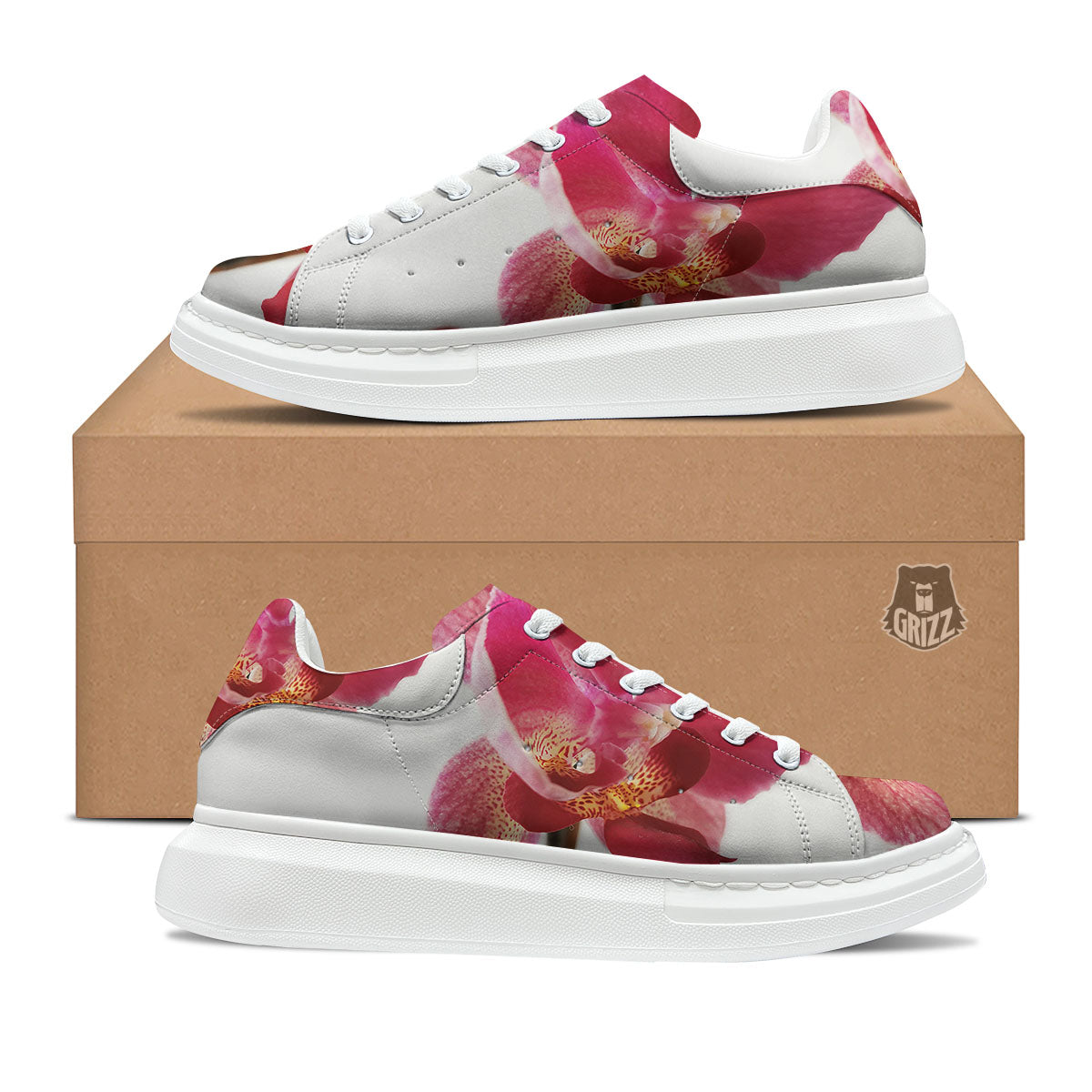 Orchid Flower Pink Print Platform Shoes-grizzshop