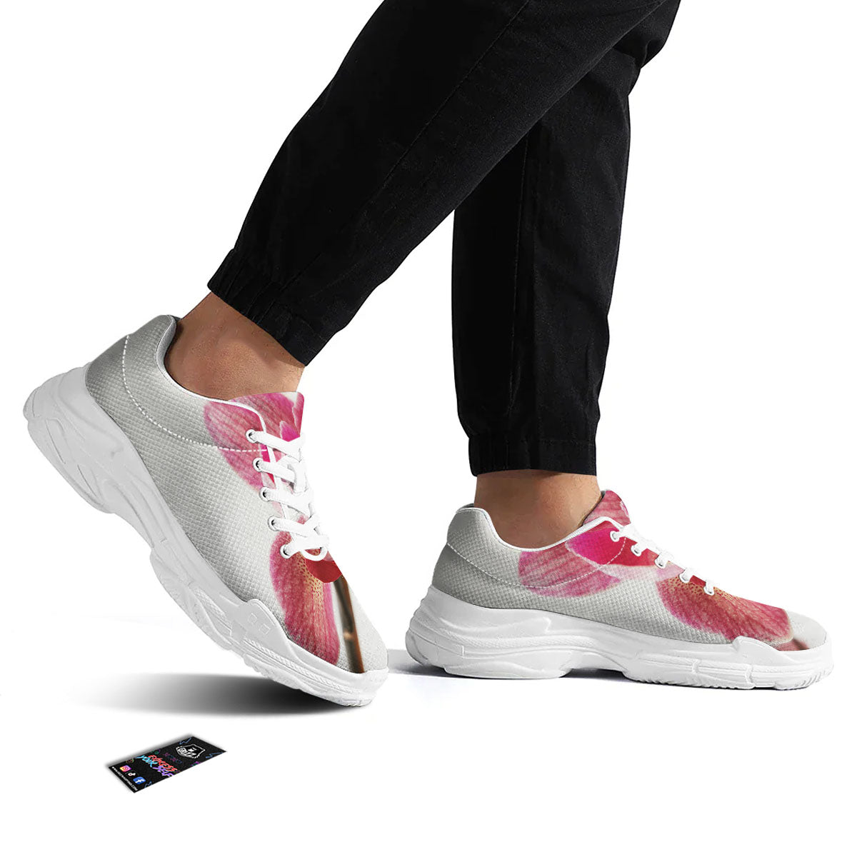 Orchid Flower Pink Print White Chunky Shoes-grizzshop