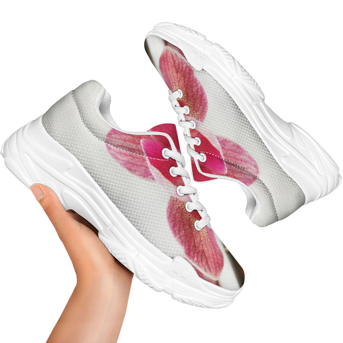 Orchid Flower Pink Print White Chunky Shoes-grizzshop