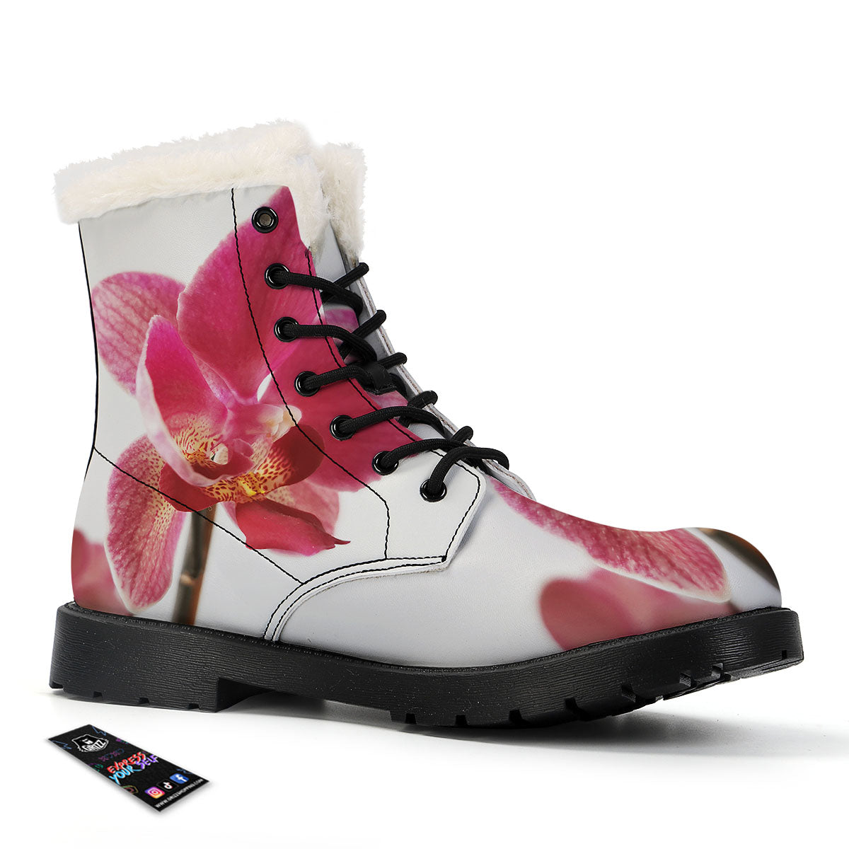 Orchid Flower Pink Print Winter Boots-grizzshop