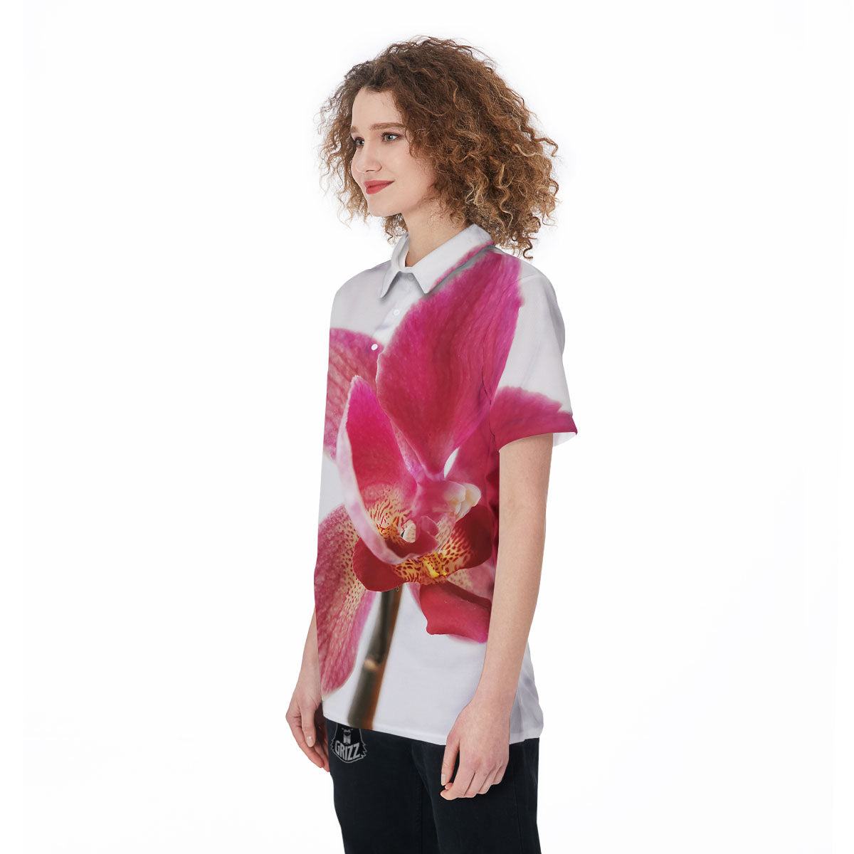 Orchid Flower Pink Print Women's Golf Shirts-grizzshop