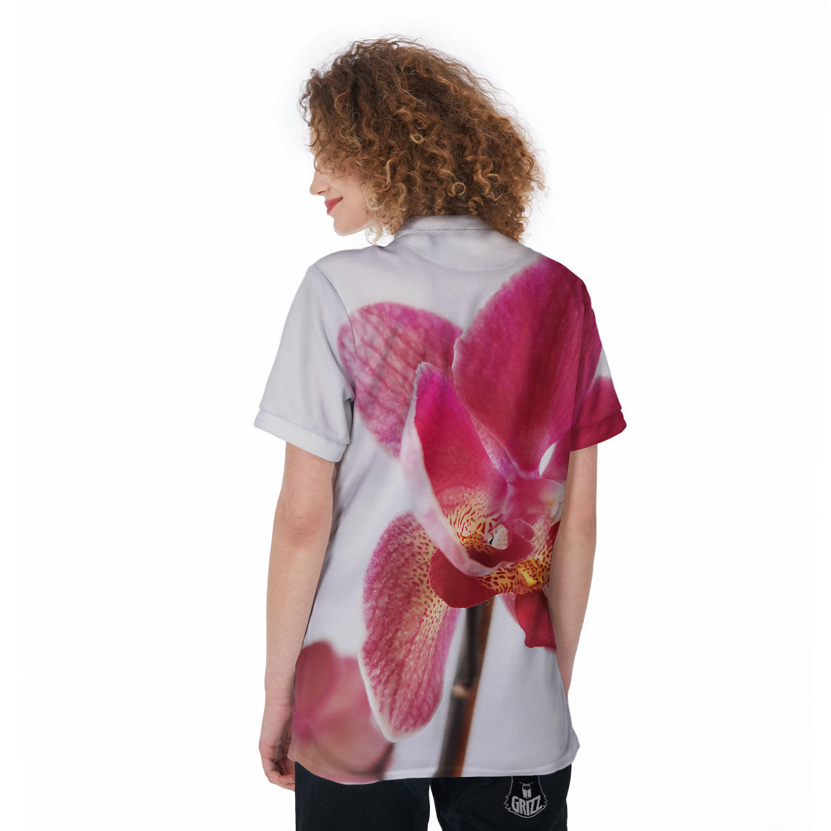 Orchid Flower Pink Print Women's Golf Shirts-grizzshop