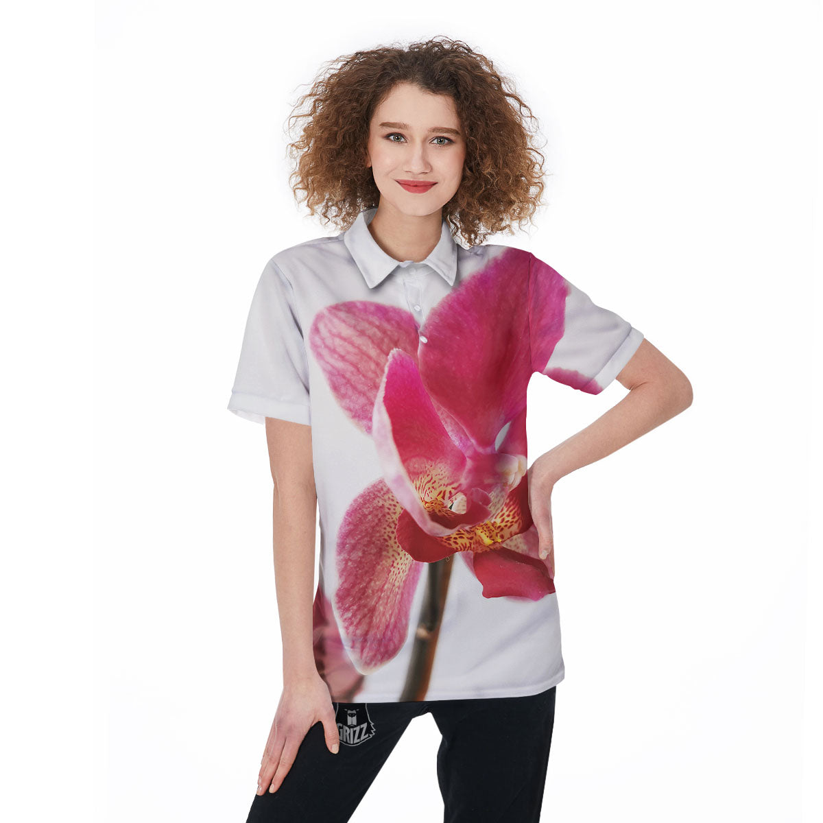 Orchid Flower Pink Print Women's Golf Shirts-grizzshop