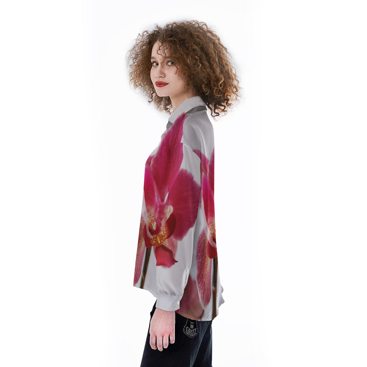 Orchid Flower Pink Print Women's Long Sleeve Shirts-grizzshop
