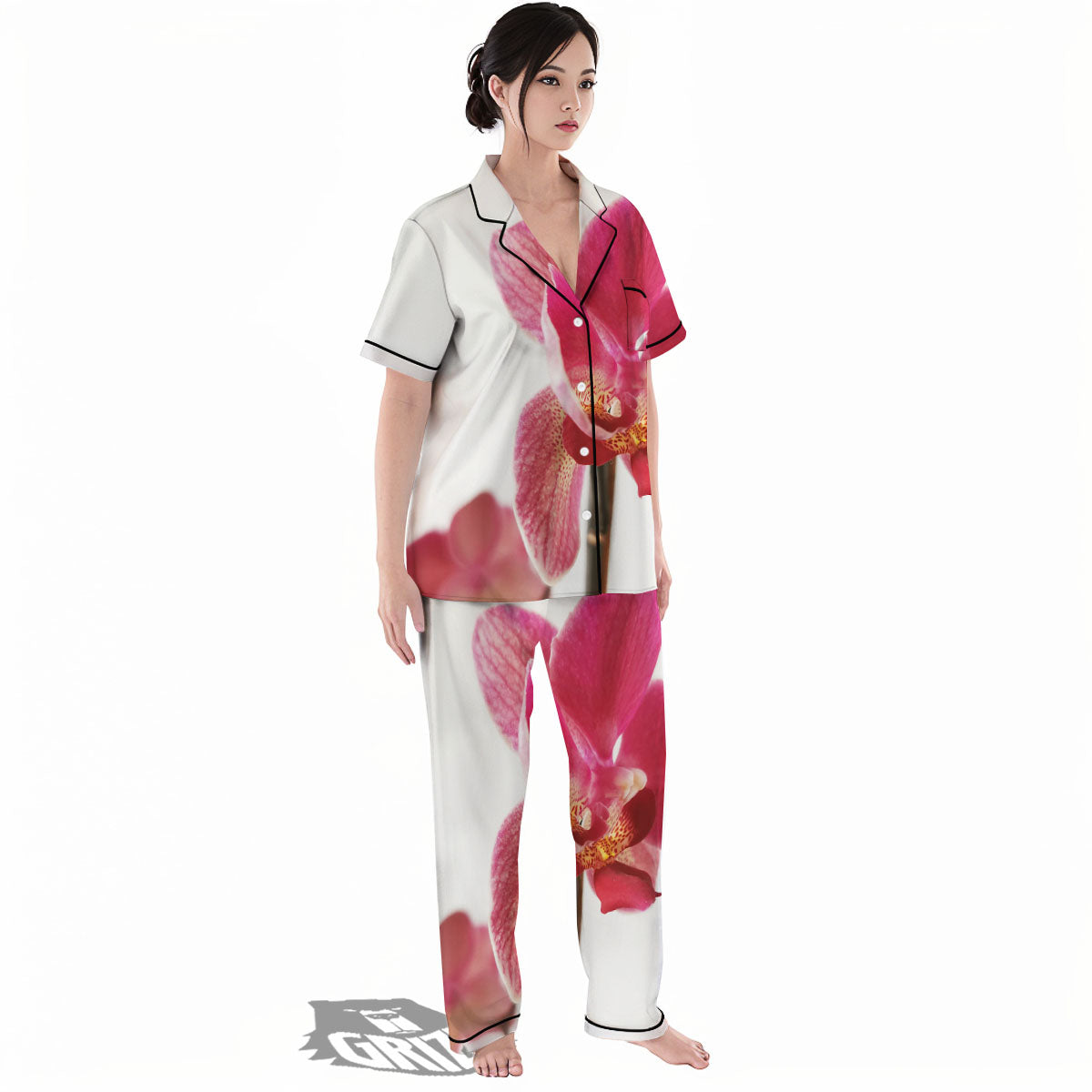 Orchid Flower Pink Print Women's Pajamas Set-grizzshop