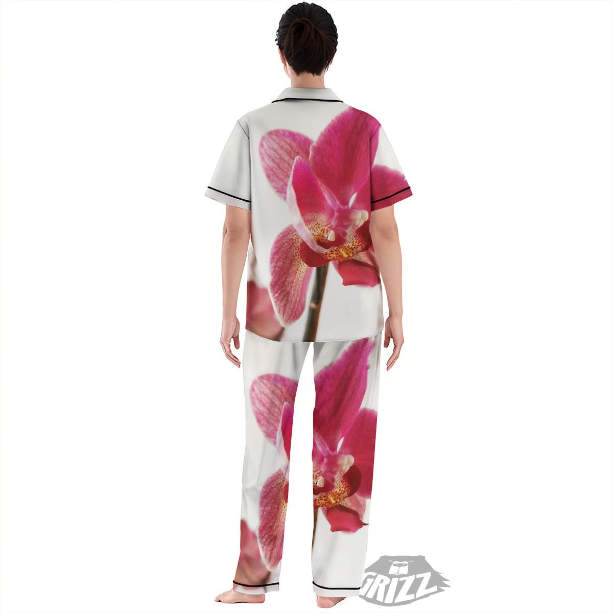Orchid Flower Pink Print Women's Pajamas Set-grizzshop