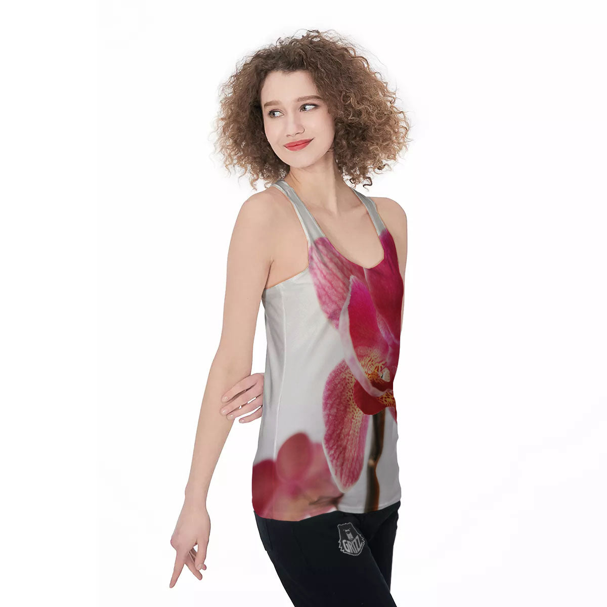 Orchid Flower Pink Print Women's Racerback Tank Top-grizzshop