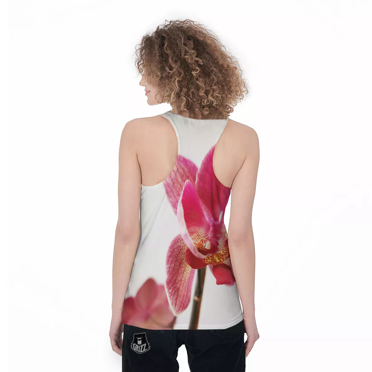 Orchid Flower Pink Print Women's Racerback Tank Top-grizzshop