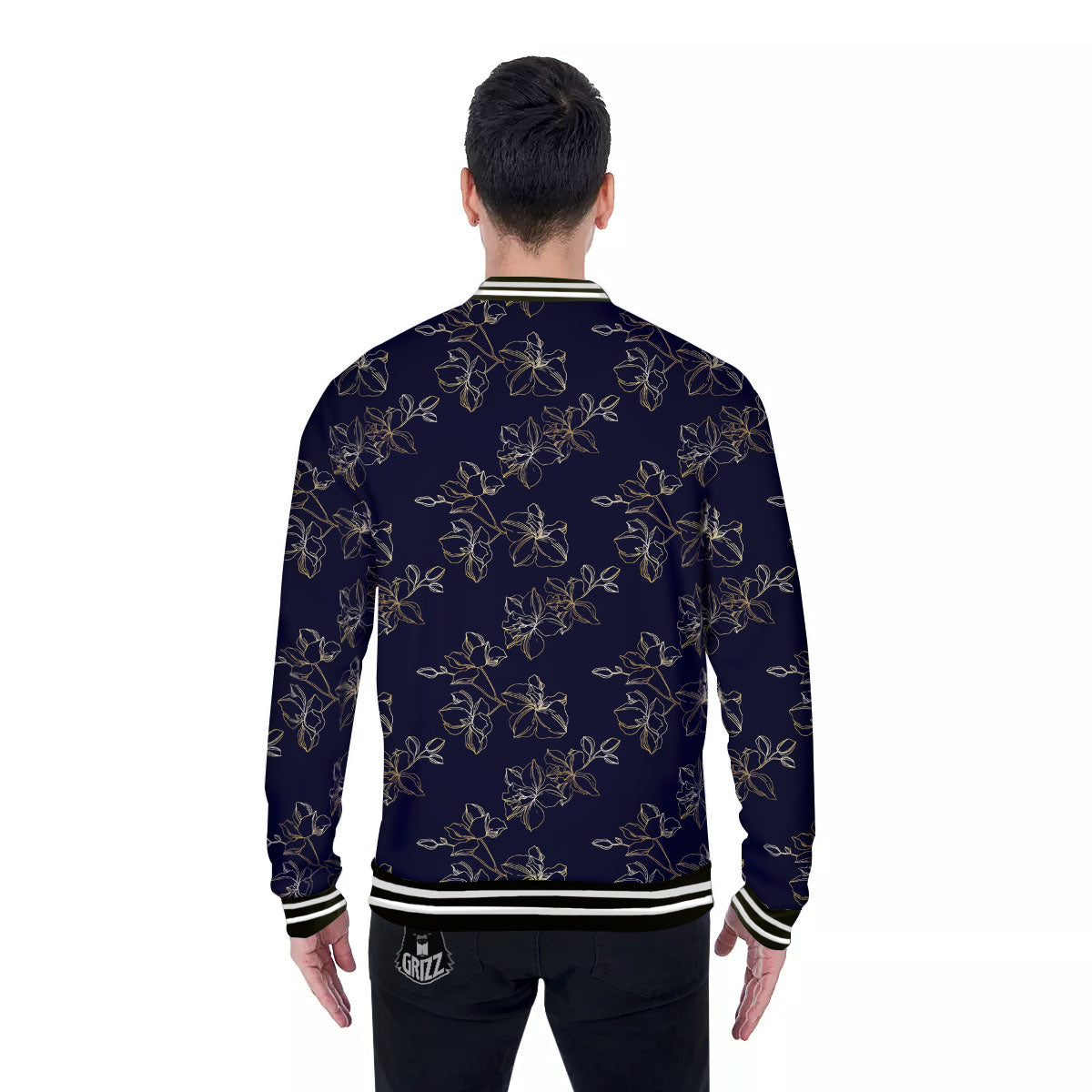 Orchid Golden Print Pattern Baseball Jacket-grizzshop