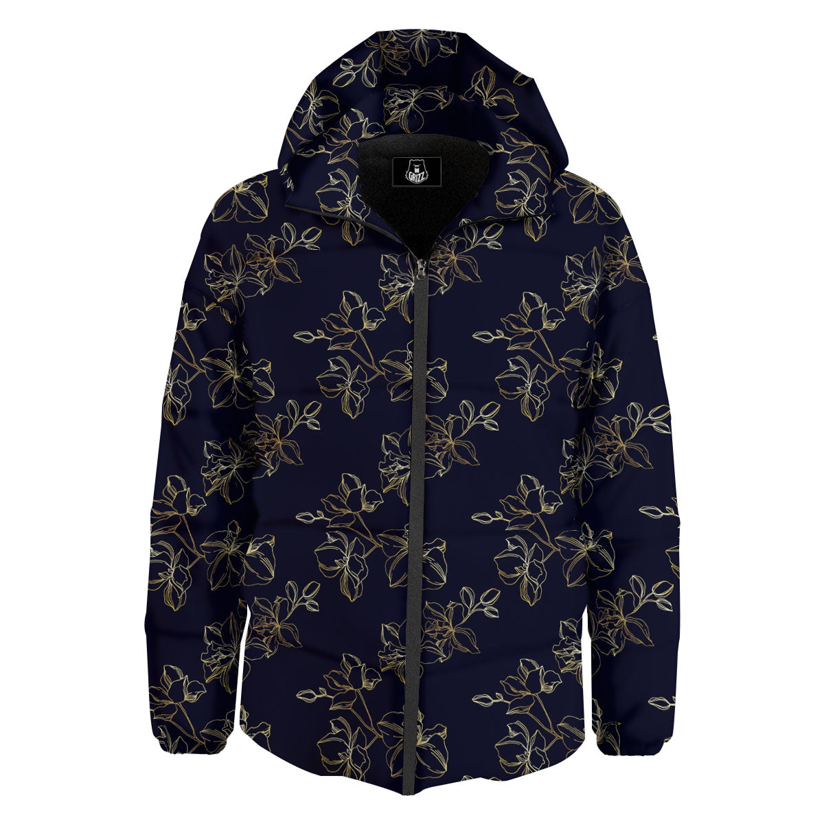Orchid Golden Print Pattern Down Jacket-grizzshop