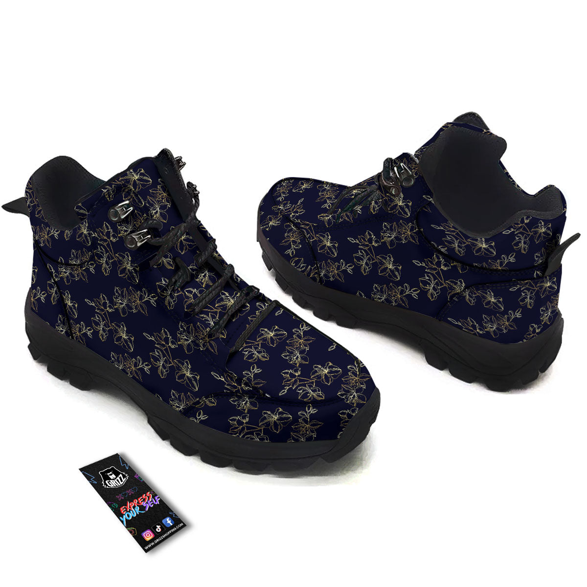Orchid Golden Print Pattern Hiking Shoes-grizzshop