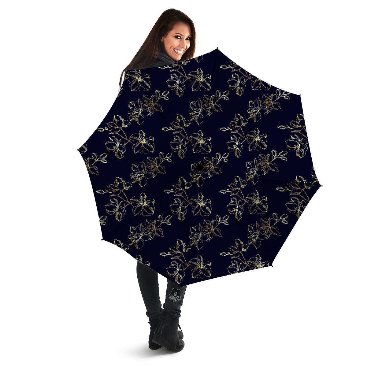 Orchid Golden Print Pattern Umbrella-grizzshop