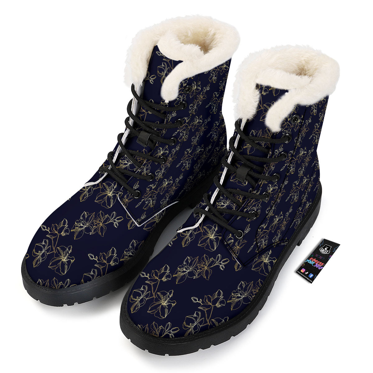 Orchid Golden Print Pattern Winter Boots-grizzshop