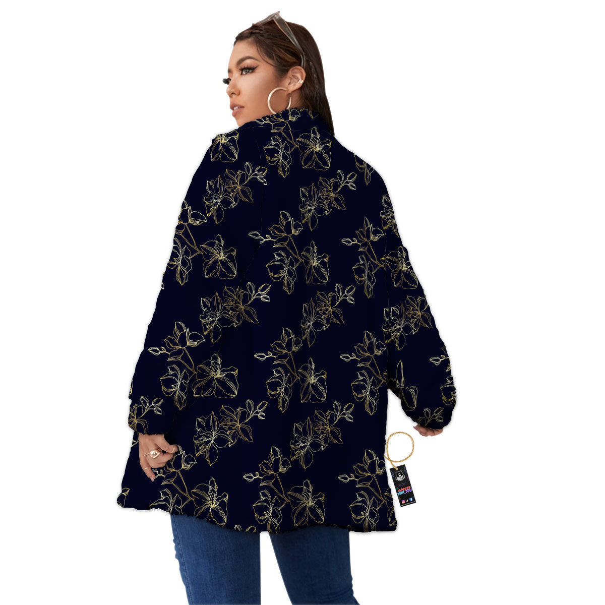 Orchid Golden Print Pattern Women's Sherpa Jacket-grizzshop