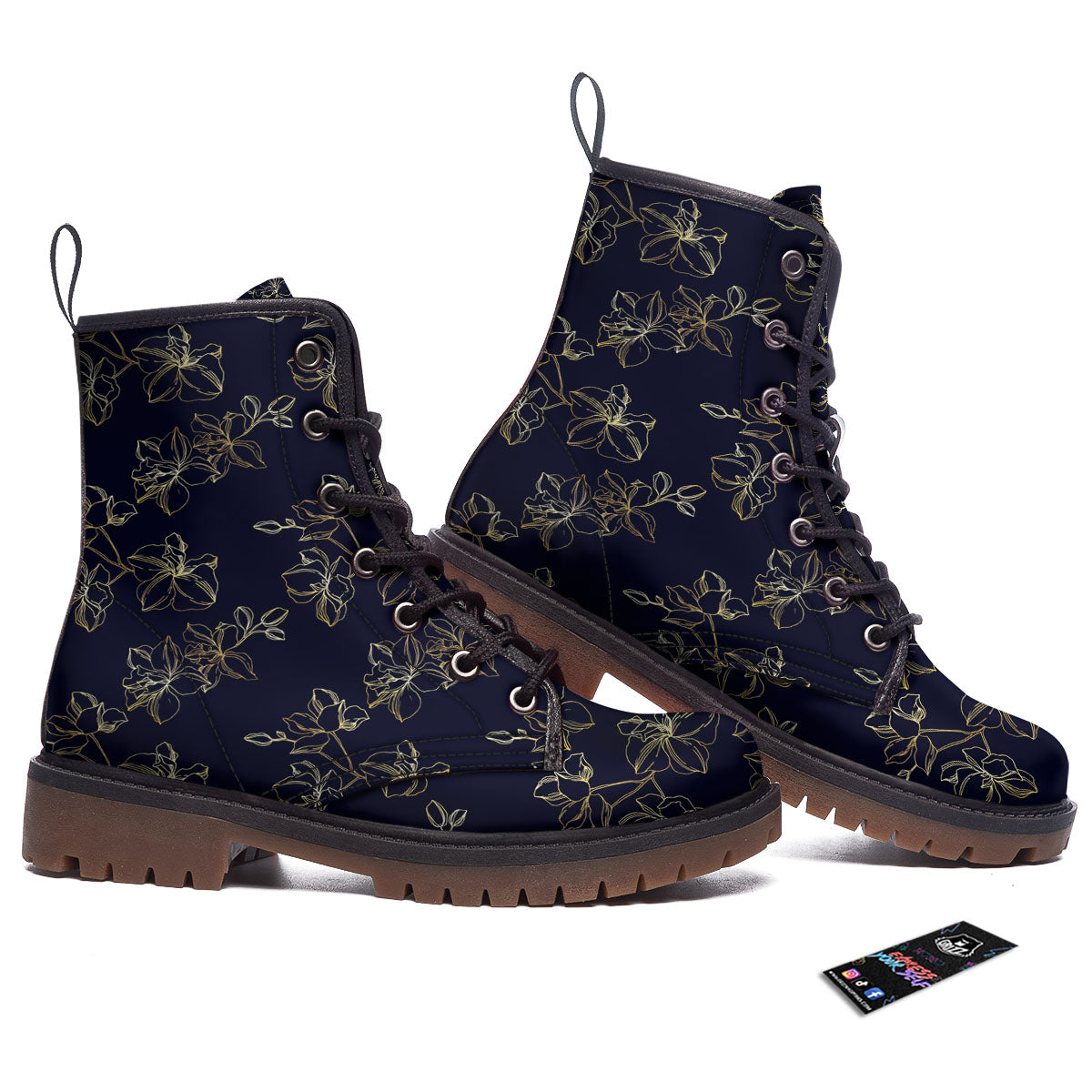 Orchid Golden Print Pattern Work Boots-grizzshop