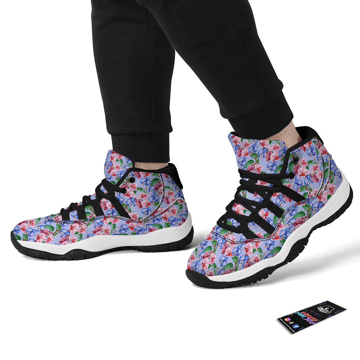 Orchid Watercolor Purple Print Pattern Black Bball Shoes-grizzshop