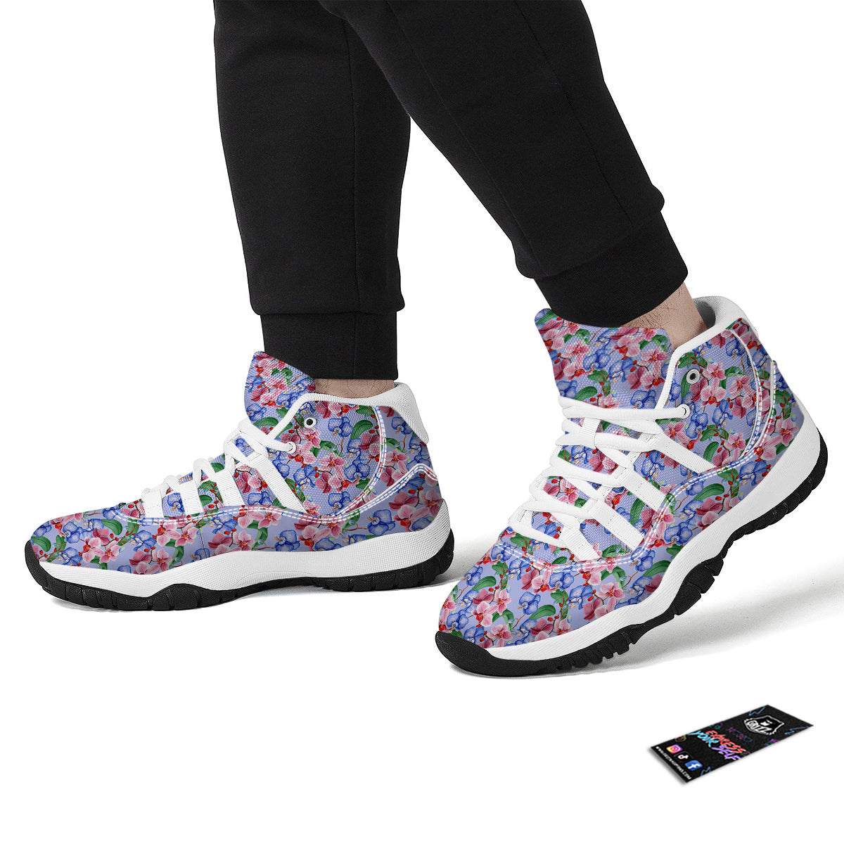 Orchid Watercolor Purple Print Pattern White Bball Shoes-grizzshop