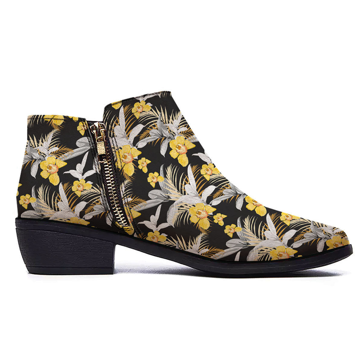 Orchid Yellow Print Pattern Ankle Boots-grizzshop