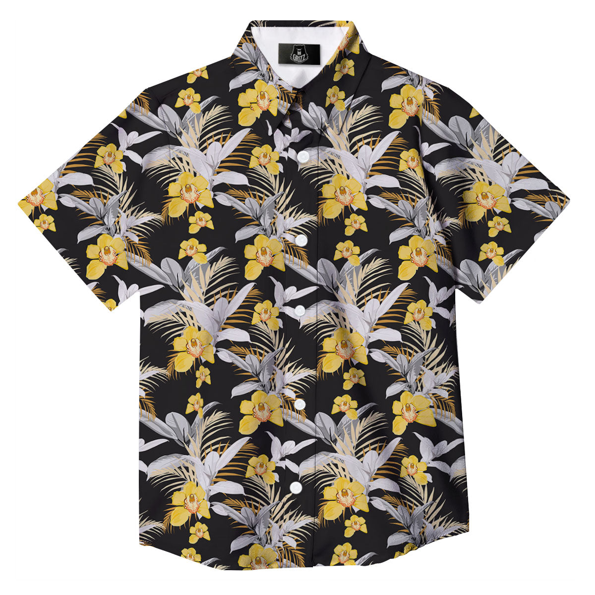 Orchid Yellow Print Pattern Button Up Shirt-grizzshop