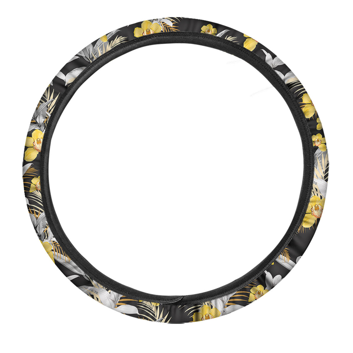 Orchid Yellow Print Pattern Car Steering Wheel Cover-grizzshop