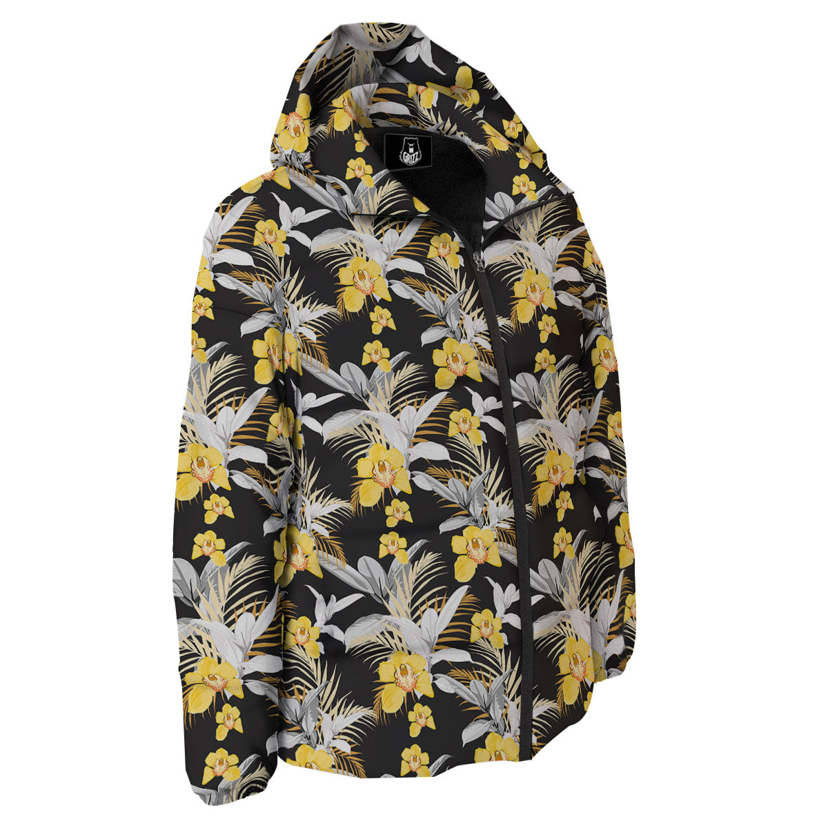 Orchid Yellow Print Pattern Down Jacket-grizzshop