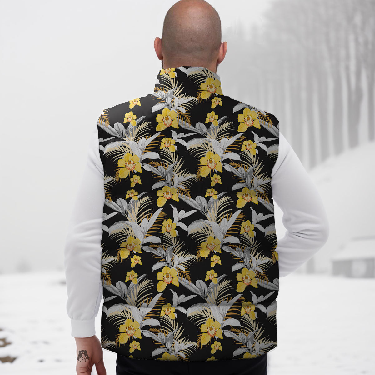 Orchid Yellow Print Pattern Down Vest-grizzshop