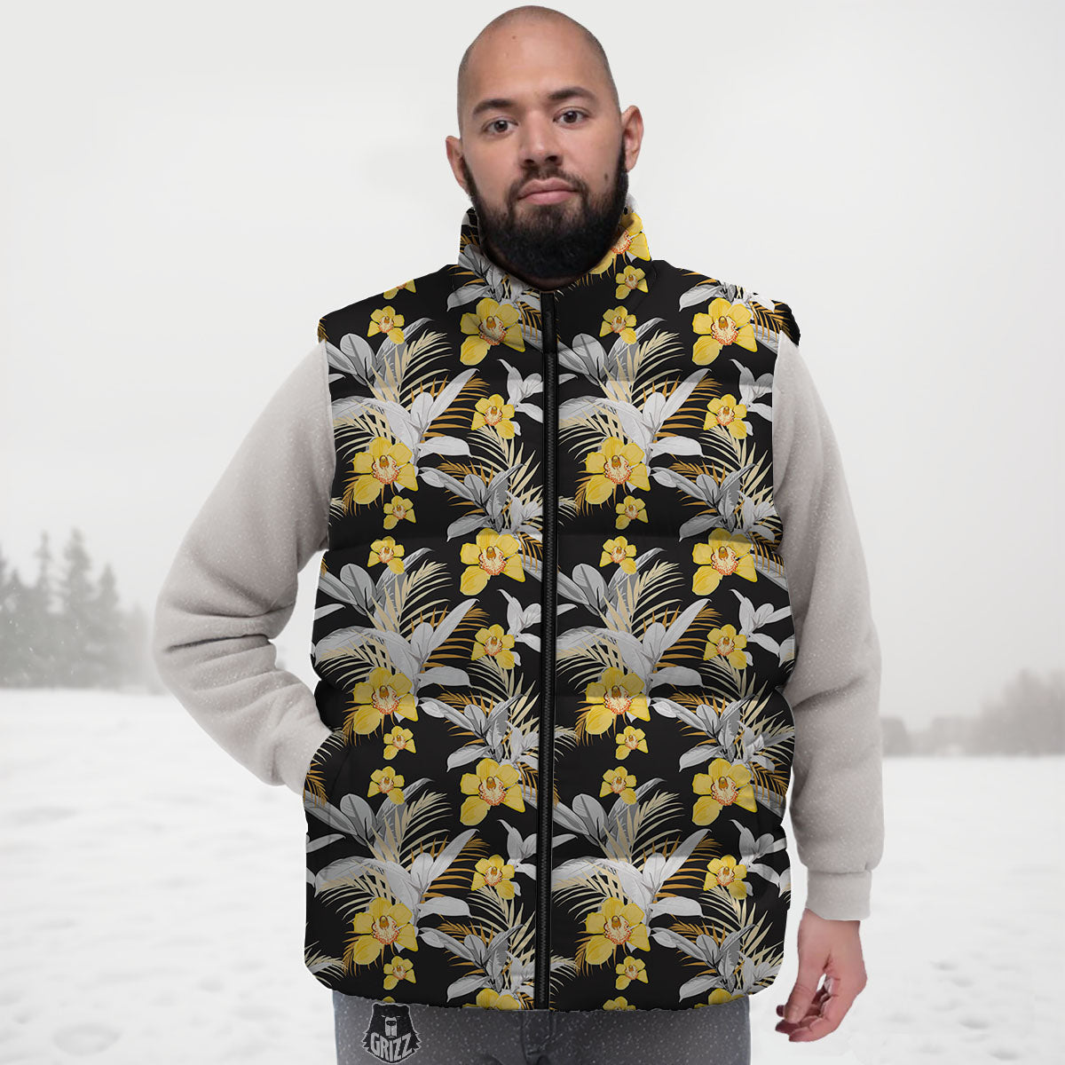 Orchid Yellow Print Pattern Down Vest-grizzshop