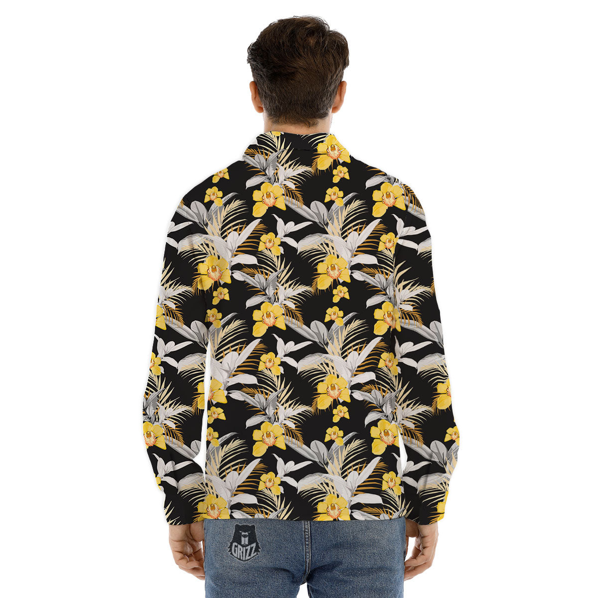 Orchid Yellow Print Pattern Men's Dress Shirts-grizzshop