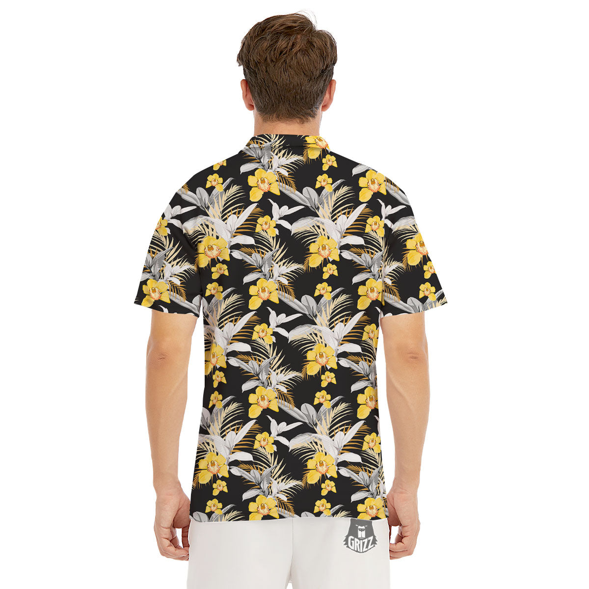 Orchid Yellow Print Pattern Men's Golf Shirts-grizzshop