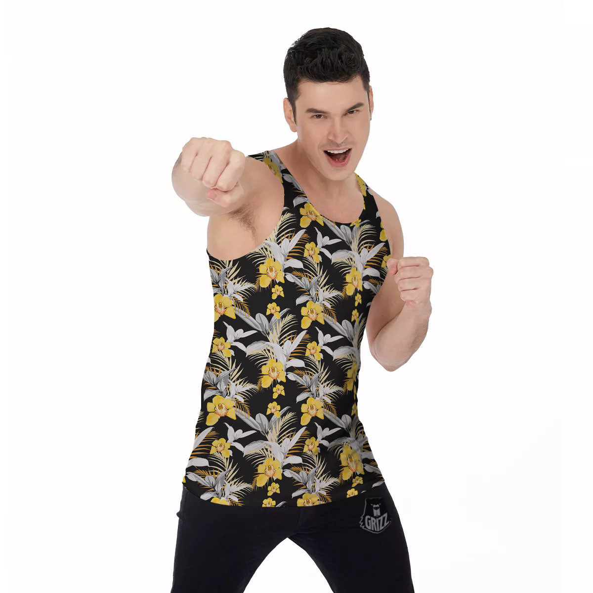 Orchid Yellow Print Pattern Men's Tank Top-grizzshop