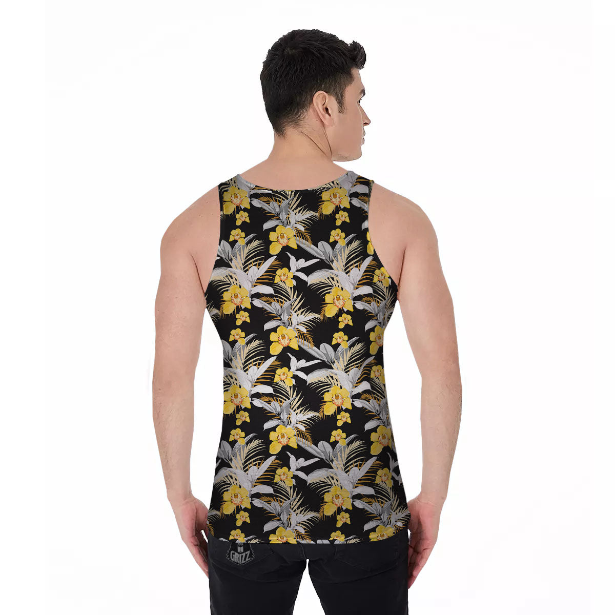 Orchid Yellow Print Pattern Men's Tank Top-grizzshop