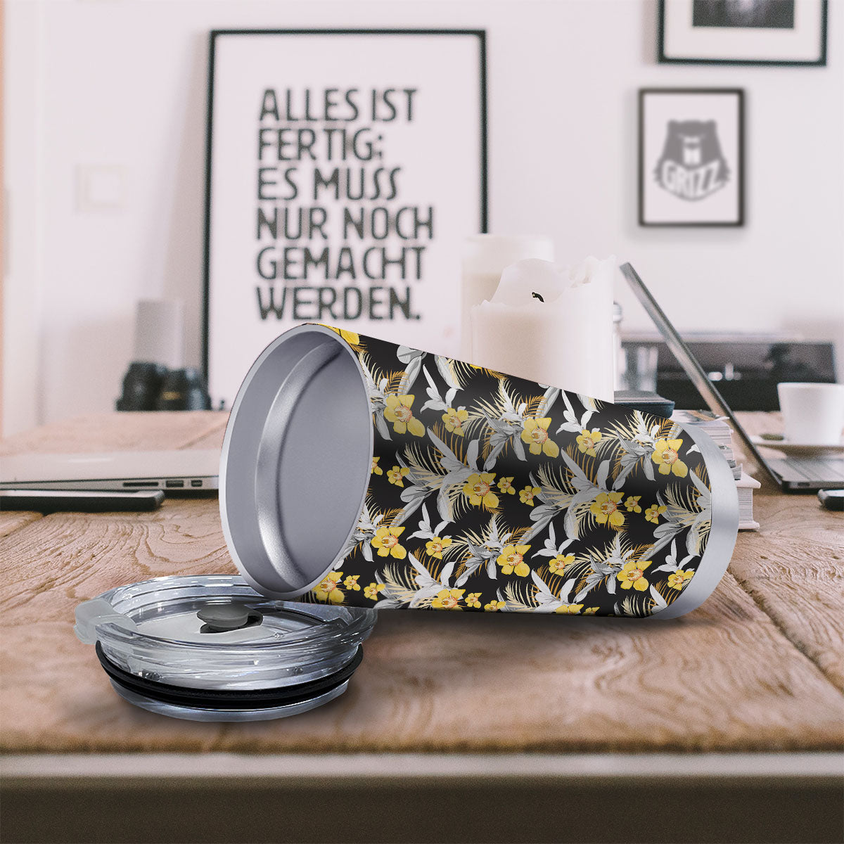 Orchid Yellow Print Pattern Tumbler-grizzshop