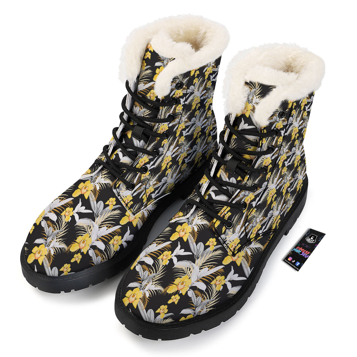 Orchid Yellow Print Pattern Winter Boots-grizzshop