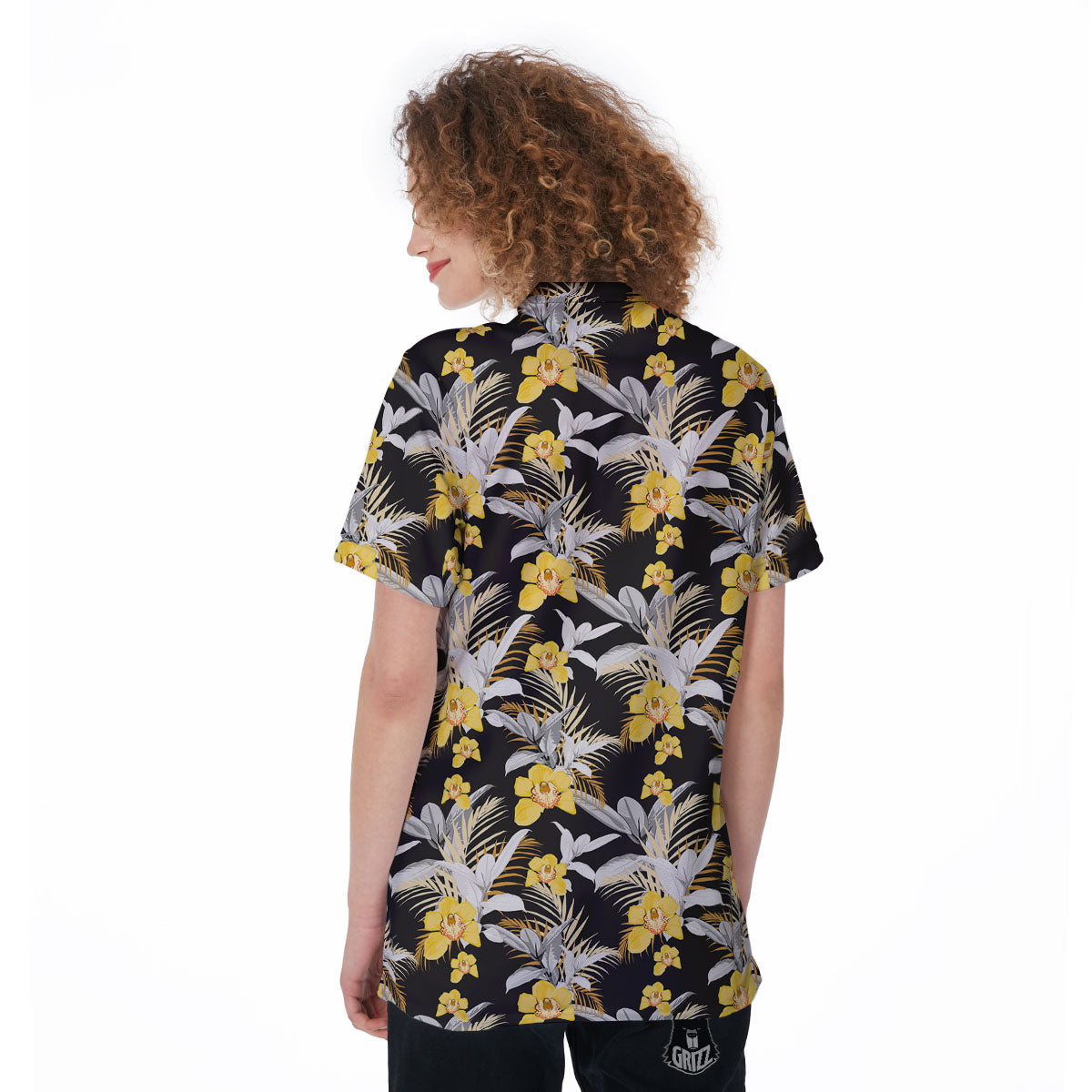 Orchid Yellow Print Pattern Women's Golf Shirts-grizzshop