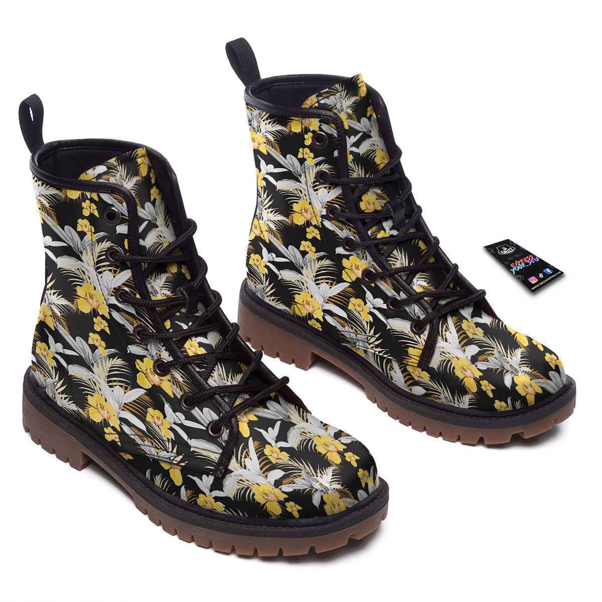 Orchid Yellow Print Pattern Work Boots-grizzshop