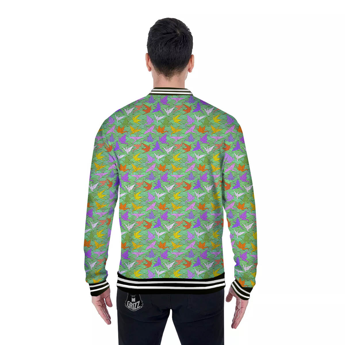Origami Bird Colorful Print Pattern Baseball Jacket-grizzshop