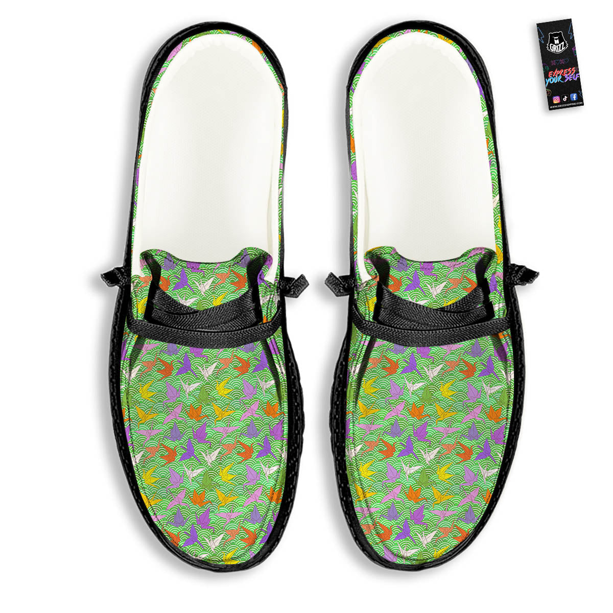 Origami Bird Colorful Print Pattern Black Loafers-grizzshop