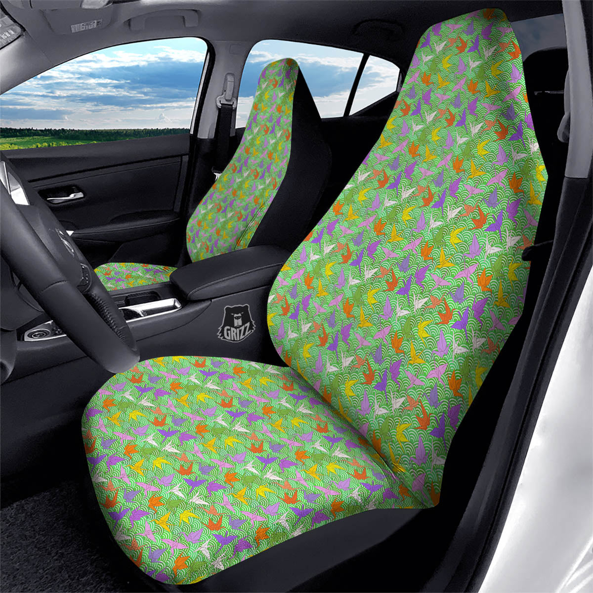 Origami Bird Colorful Print Pattern Car Seat Covers-grizzshop