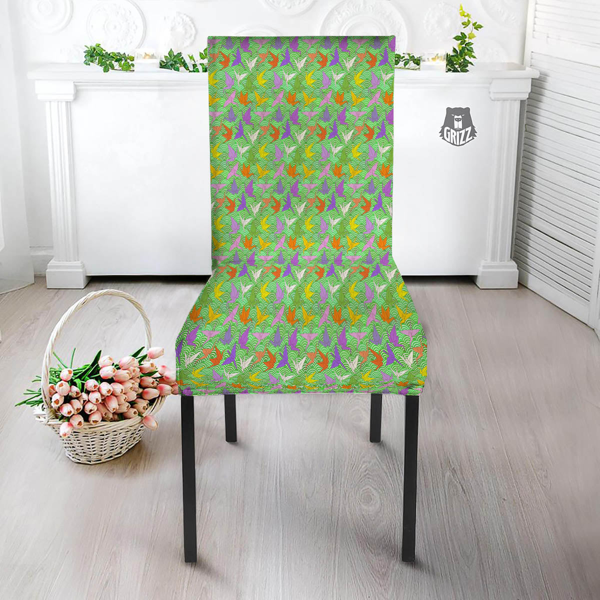 Origami Bird Colorful Print Pattern Dining Chair Slipcover-grizzshop