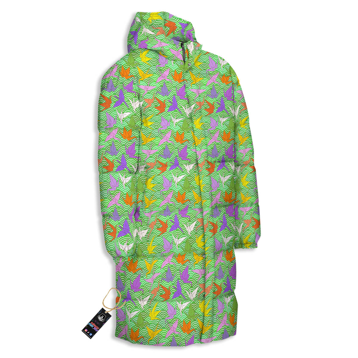 Origami Bird Colorful Print Pattern Long Down Jacket-grizzshop