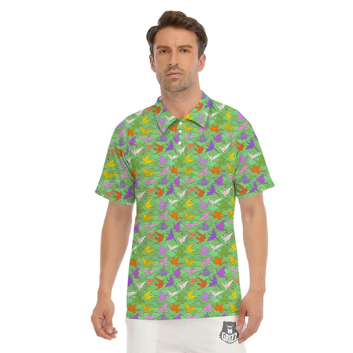 Origami Bird Colorful Print Pattern Men's Golf Shirts-grizzshop