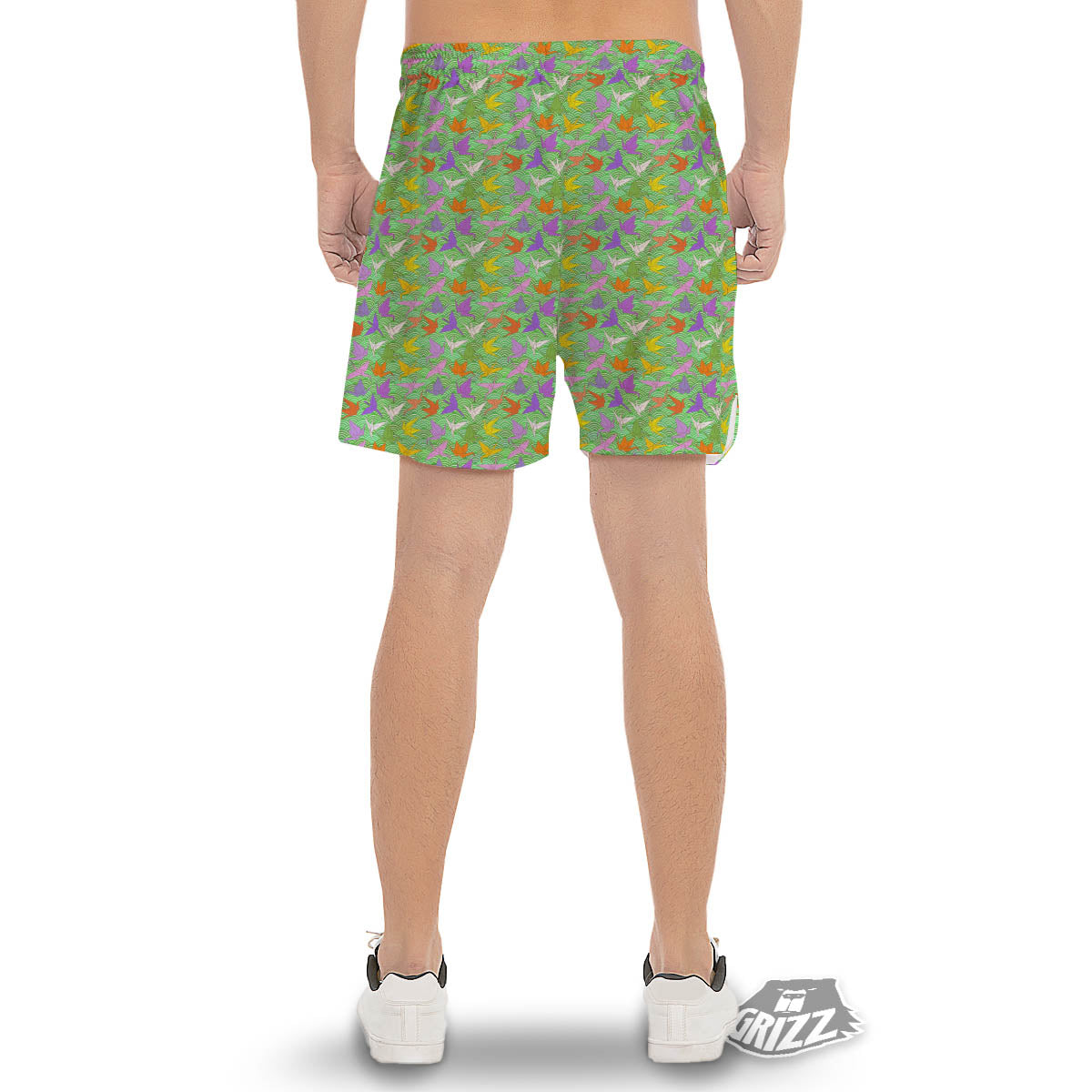 Origami Bird Colorful Print Pattern Men's Gym Shorts-grizzshop