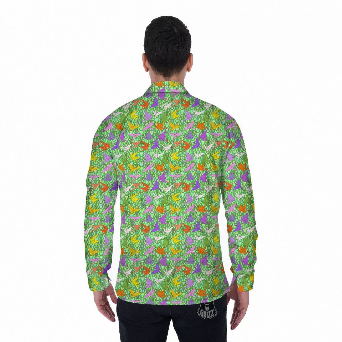 Origami Bird Colorful Print Pattern Men's Long Sleeve Shirts-grizzshop